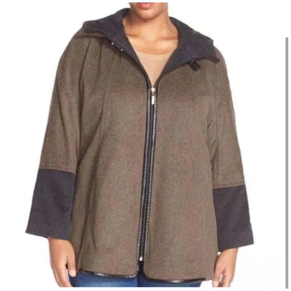 Ellen Tracy Wool Blend Hooded Swing Coat Brown 2